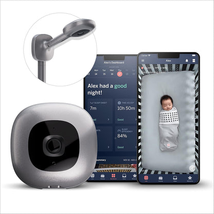 Nanit Pro Smart Baby Monitor & Wall Mount Silver Moon – Câmera de vídeo Wi-Fi segura 1080p, rastreador de movimento e sono sem sensores, áudio bidirecional, alertas de som e movimento, visão noturna.