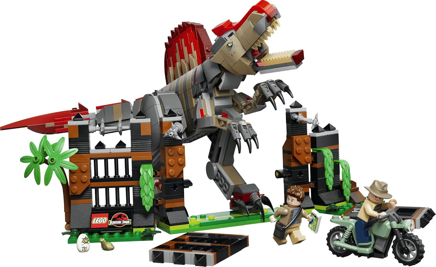 LEGO Jurassic World Fuga do Dinossauro Espinossauro – Brinquedo Interativo com Figura de Dinossauro, Moto e 2 Minifiguras – Presente de Aniversário para Meninos e Meninas a partir de 9 Anos – 77982