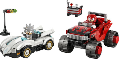 LEGO Sonic the Hedgehog Carro do Silver vs. Caminhão Monstro do Knuckles - Inclui 2 minifiguras e 2 Esmeraldas do Caos - Presente para crianças a partir de 8 anos - 77118