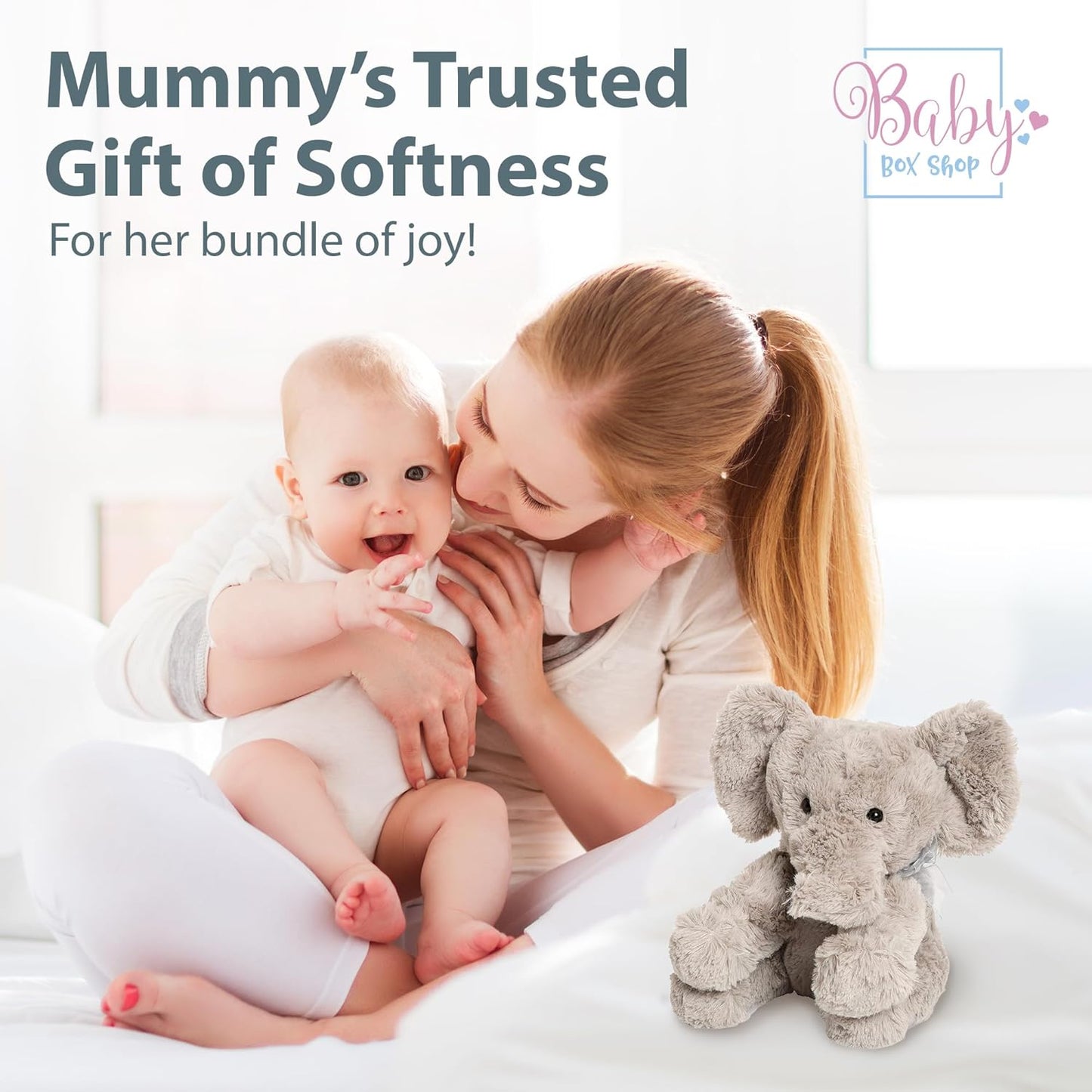 Baby Box Shop - Elefante de pelúcia, urso de pelúcia cinza - ideal para batizados, aniversários ou presentes de bebê, brinquedos de pelúcia para crianças