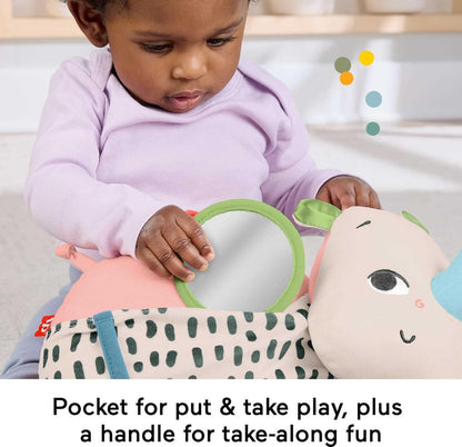 Fisher-Price Brinquedo para recém-nascidos Planet Friends: Rinoceronte de pelúcia que brinca de bruços com atividades sensoriais para bebês a partir de 0 meses, HYR55