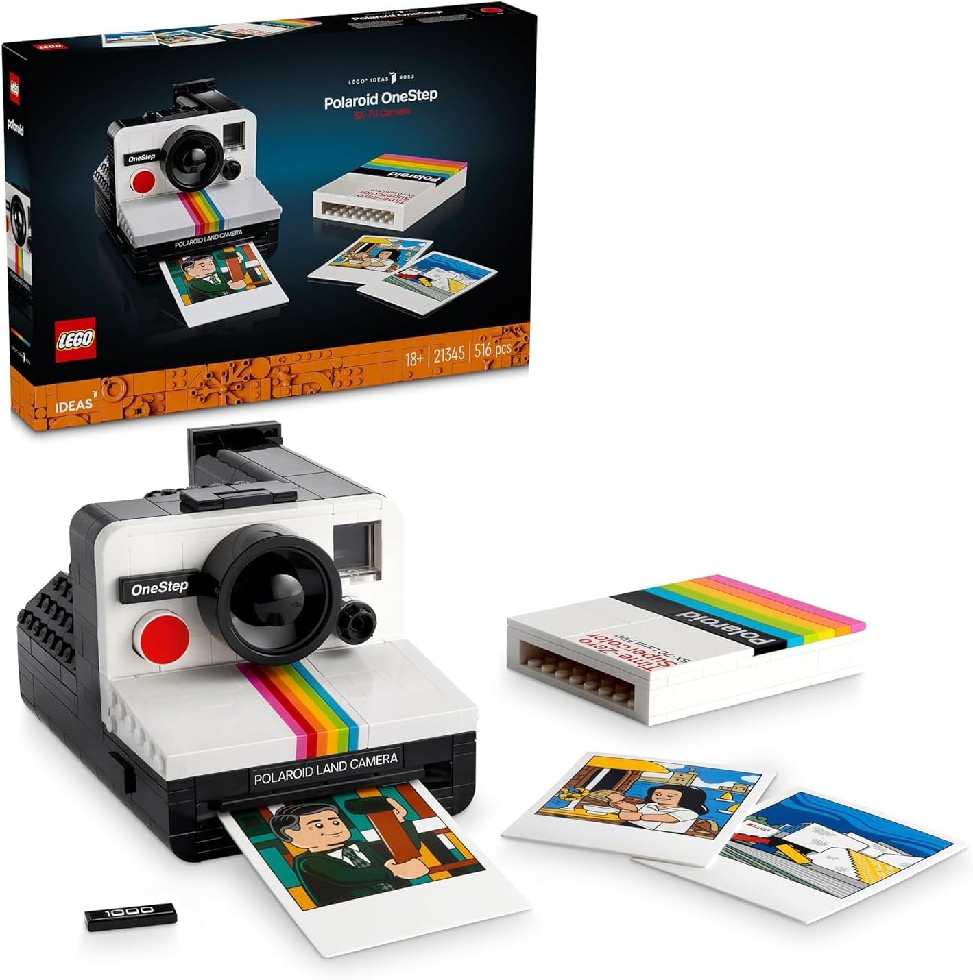 LEGO Ideas Kit de modelo vintage de câmera Polaroid OneStep SX-70 para adultos construir, conjunto colecionável, atividade criativa, presente de dia dos namorados, presentes fotográficos para homens, mulheres, ele, ela e adolescentes 21345