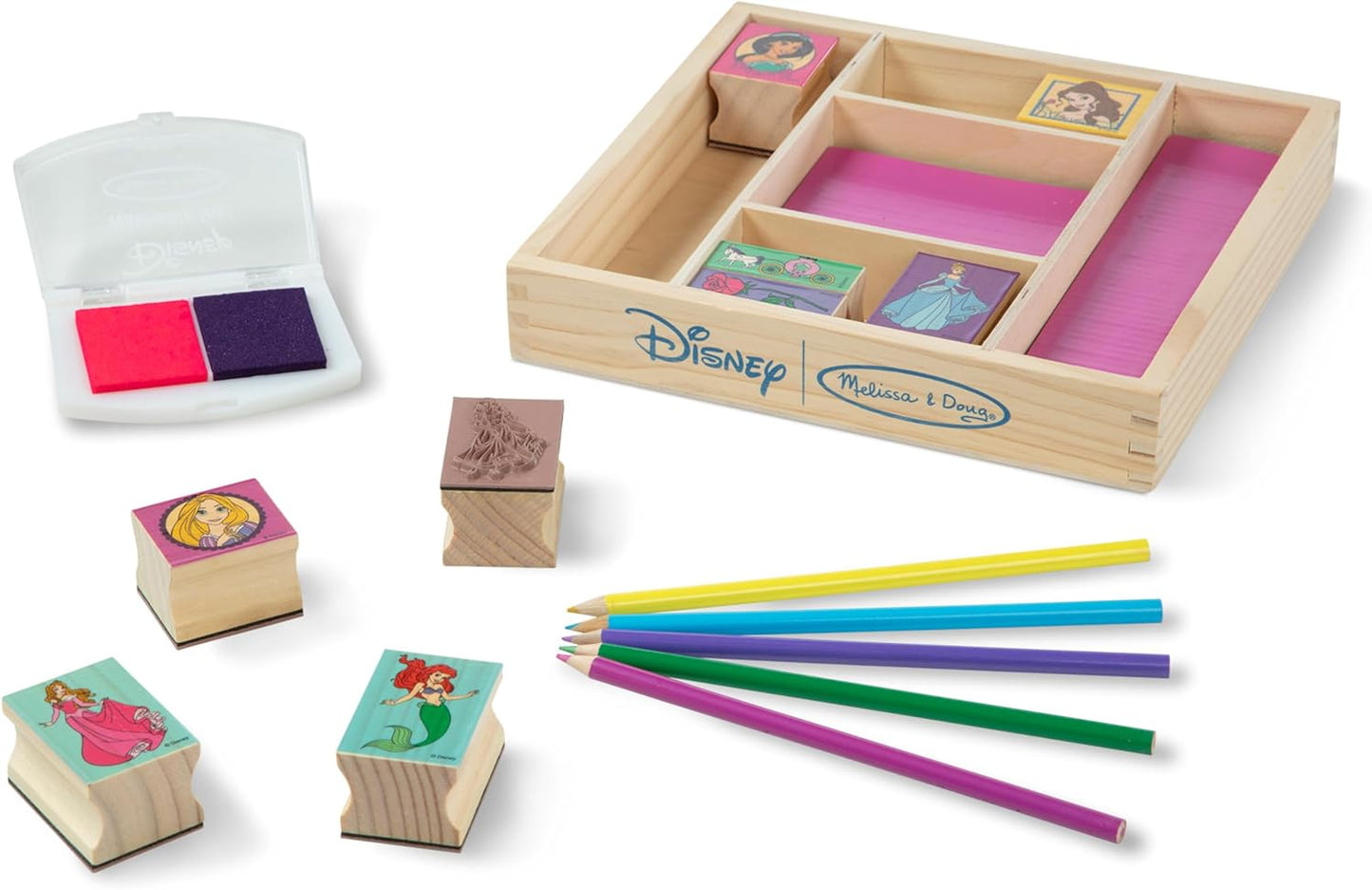 Melissa &amp; Doug Juego de sellos de madera de princesas Disney