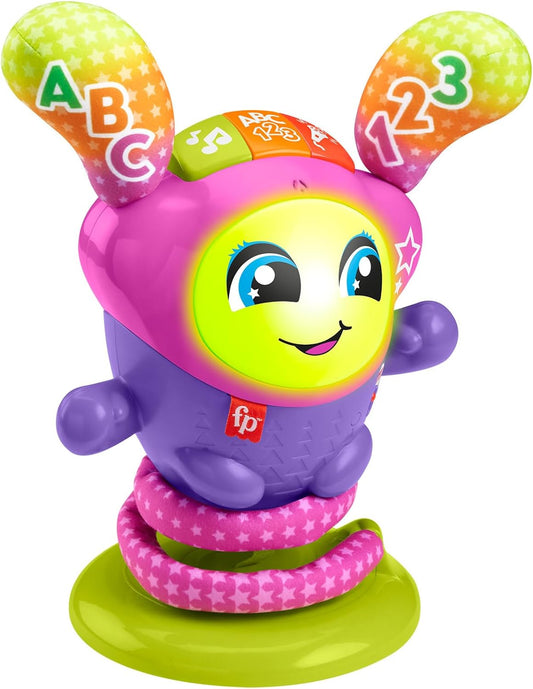 Fisher-Price Brinquedo interativo de aprendizagem para bebês e crianças pequenas com luzes musicais e ação saltitante, DJ Bouncin' Star, versão em inglês do Reino Unido, HRC48