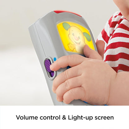 Controle remoto Fisher-Price Laugh and Learn, tela iluminada, versão em inglês do Reino Unido, botões e mais de 35 músicas, melodias e frases para cantar junto. Brinquedo educativo para bebês, desenvolvimento infantil. Versão em inglês DLD30