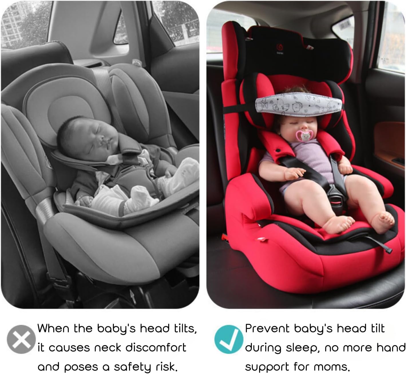 PandaEar - Kit com 2 Suportes de Cabeça para Bebê em Cadeirinha de Carro, Faixas de Apoio de Cabeça para Bebê e Criança, Apoio de Cabeça para Alívio da Pescoço em Carrinhos de Bebê e Cadeirinhas de Carro