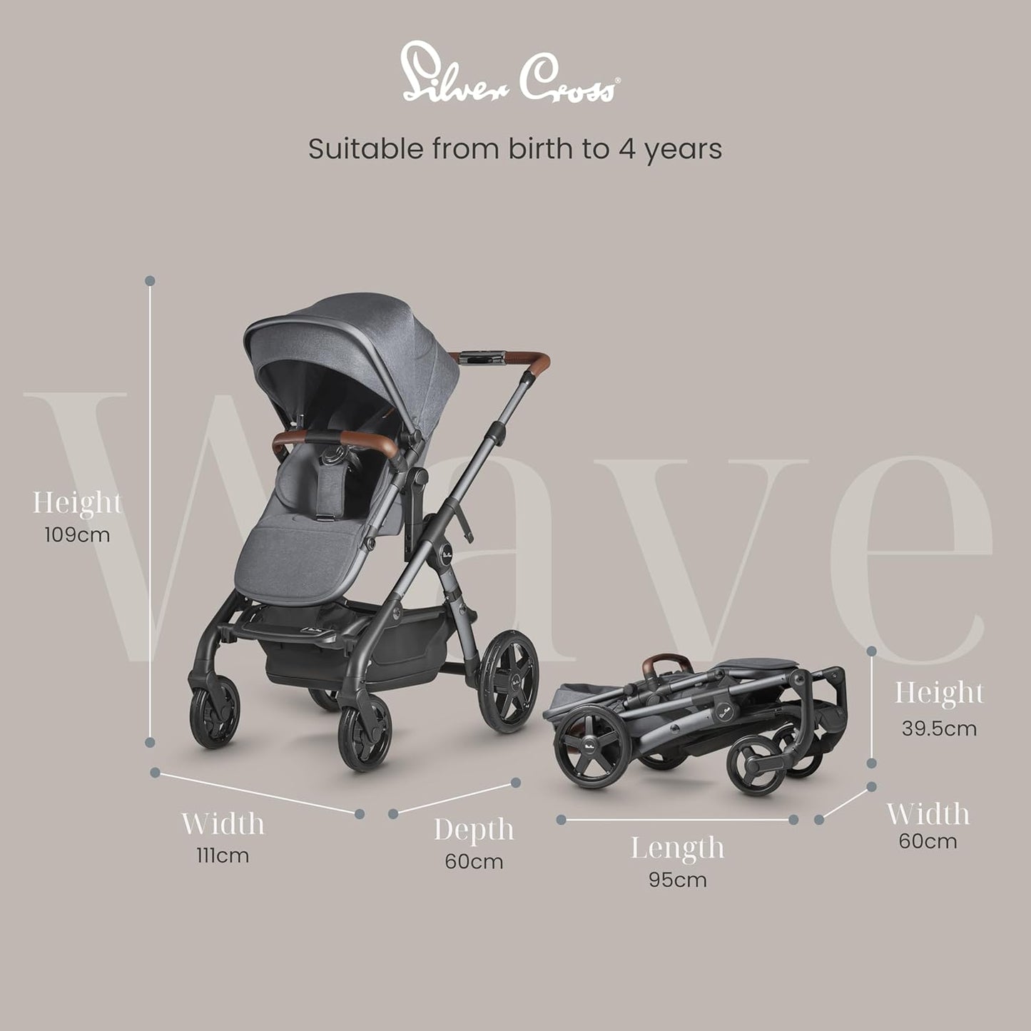Silver Cross - Carrinho Wave Simples a Duplo - Carrinho de bebê 2 em 1 - Buggy duplo estreito - Compatível com assento de carro - Recém-nascido a 4 anos (22kg) - Lunar