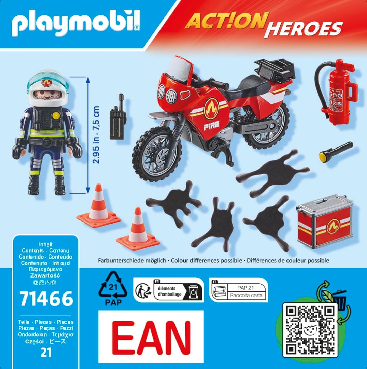 Playmobil 71466 Action Heroes: Incidente de motocicleta e derramamento de óleo, com rádio e extintor de incêndio, encenação divertida e imaginativa, conjuntos de jogos realistas adequados para crianças de 4 anos ou mais