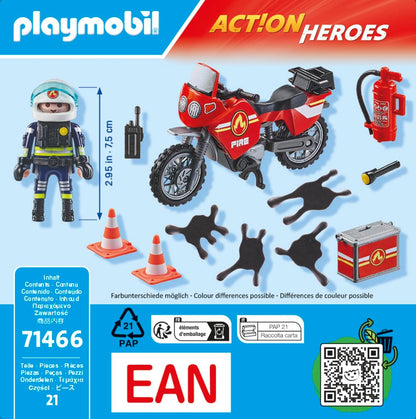 Playmobil 71466 Action Heroes: Incidente de motocicleta e derramamento de óleo, com rádio e extintor de incêndio, encenação divertida e imaginativa, conjuntos de jogos realistas adequados para crianças de 4 anos ou mais