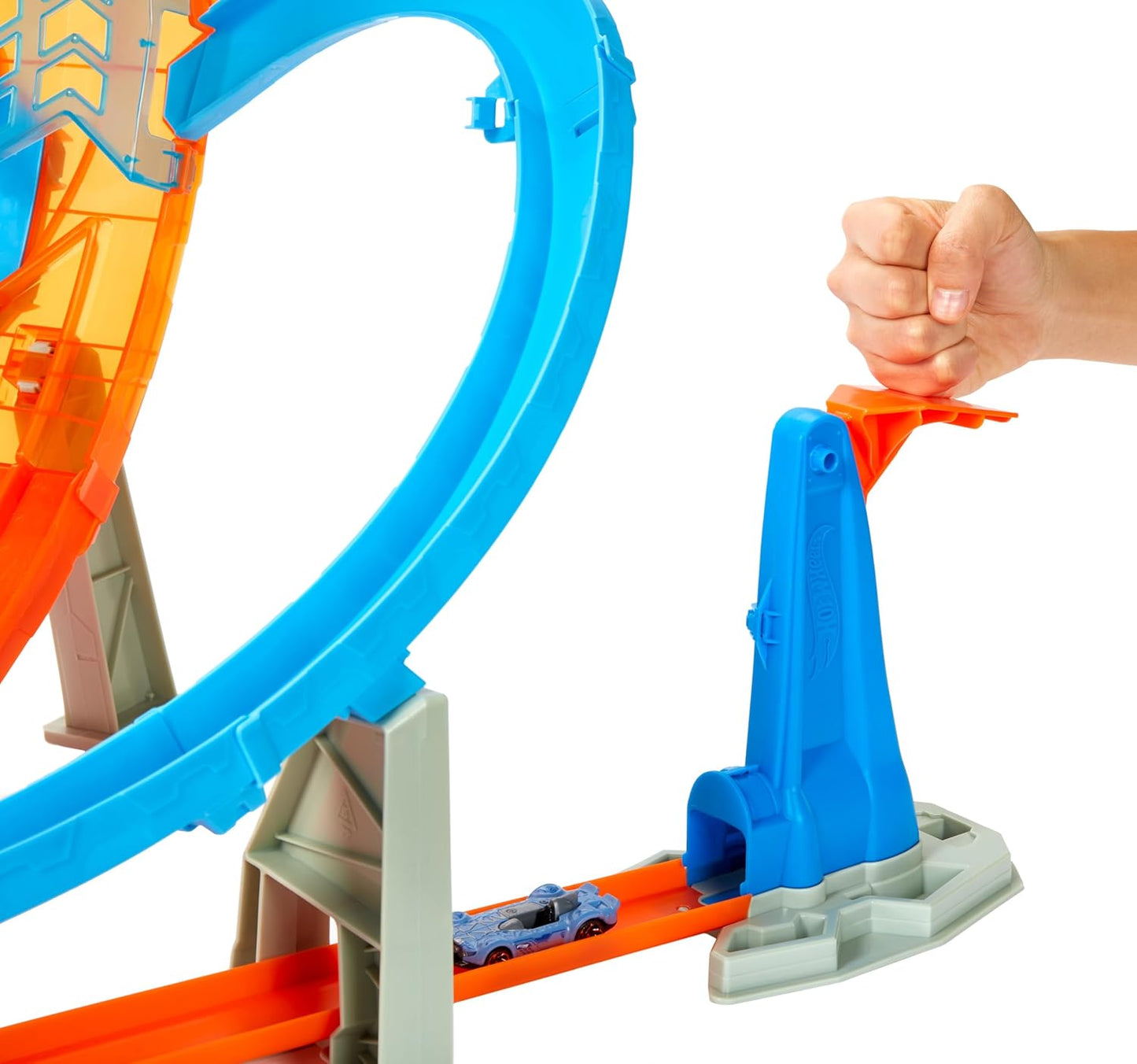 Conjunto de Pista Hot Wheels Massive Loop Mayhem com Pista Enorme de 71 cm de Altura, Lançador Loop Slam, Caixa de Bateria e 1 Carrinho Hot Wheels em Escala 1:64, Projetado para Brincar com Vários Carrinhos, Presente para Crianças a partir de 5 Anos HCB00