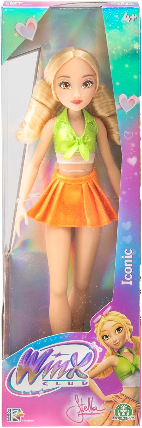 Winx Iconic Boneca – Stella com Roupa Característica e Articulações – Boneca Fashion Clássica de 27cm com Cabelo Dourado – Brinquedo Oficial do Clube Winx para Meninas – Brincadeira Mágica de Aventura – Idade 4+