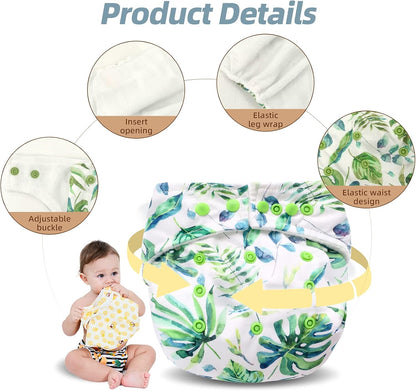 Miracle Baby Fraldas de pano, pacote com 10 fraldas reutilizáveis, fraldas para recém-nascidos, 5 fraldas de pano e 5 fraldas laváveis, fraldas de bolso superabsorventes ajustáveis para bebês