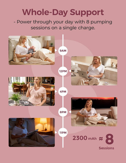 Momcozy Bomba tira-leite elétrica portátil V1 Pro, mãos livres, com sucção de 300 mmHg, 3 ritmos e 15 níveis, flange DoubleFit à prova de vazamentos e bateria de 2300 mAh.