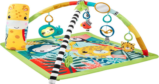 Tapete de Atividades Sensorial 3 em 1 Fisher-Price com Tema Floresta Tropical | Tapete de Atividades para Bebês e Crianças Pequenas com Bicho-Preguiça Musical Iluminado, Brinquedos e Tapete Confortável para Atividades na Selva HJW08