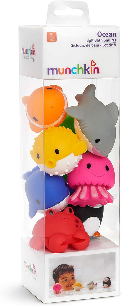 Munchkin Tema de animais flutuantes do oceano, brinquedos de esguicho de banho para bebês, Kit com 8