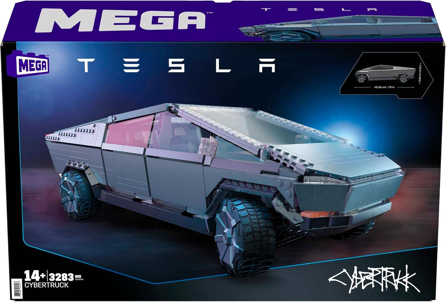 MEGA Brinquedo de construção de veículo Tesla para adultos, caminhão de colecionador Cybertruck com 3283 peças e acessórios, GWW84