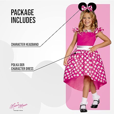 DISGUISE  Disney oficial clássico rosa minnie mouse traje crianças, minnie mouse vestir-se roupa saia meninas vestido extravagante, trajes do dia do livro mundial para meninas m