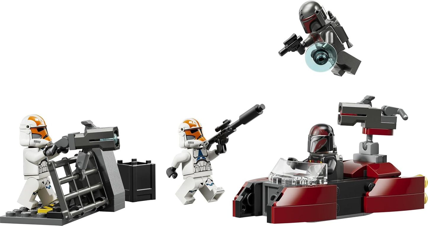 LEGO Star Wars 75449 Pacote de Batalha Cerco de Mandalore - Brinquedo de ação com 2 minifiguras de Mandalorianos e 2 de Soldados Clones, além de uma Speeder Bike e Blasters - Presente para meninos e fãs a partir de 6 anos