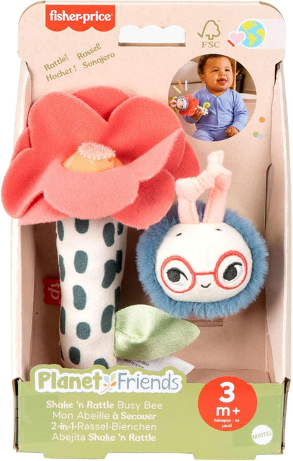 Brinquedos para Bebê Fisher-Price Planet Friends Shake ‘n Rattle Busy Bee, Conjunto de 2 Peças de Pelúcia Sensorial para Recém-Nascidos a partir de 3 Meses, HYR56
