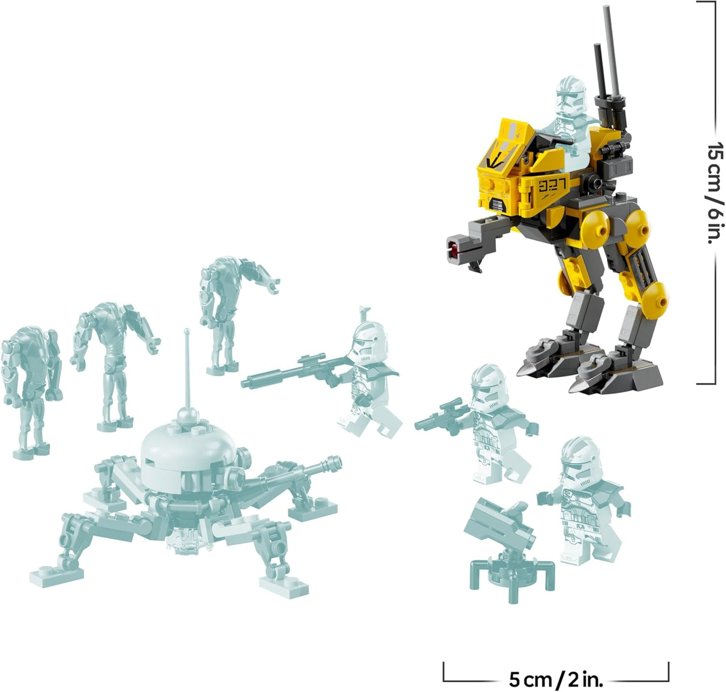 LEGO Star Wars 75431 Pacote de Batalha de Soldados Clones do 327º Corpo Estelar - Brinquedo colecionável com 4 minifiguras, 3 figuras de droides de batalha e um AT-RT - Presente para meninos a partir de 7 anos e fãs de A Vingança dos Sith