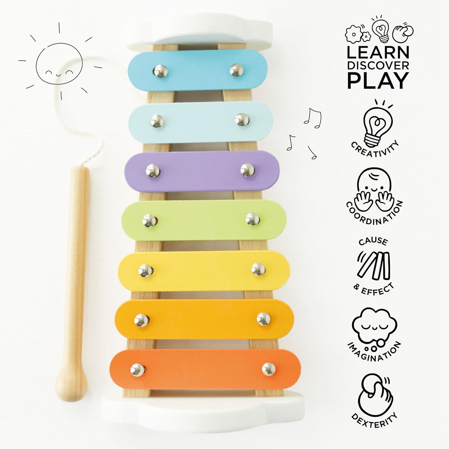 Le Toy Van – Xilofone Musical de Madeira | Brinquedo musical colorido para meninas e meninos com 7 notas sonoras deliciosas - adequado para maiores de 18 meses