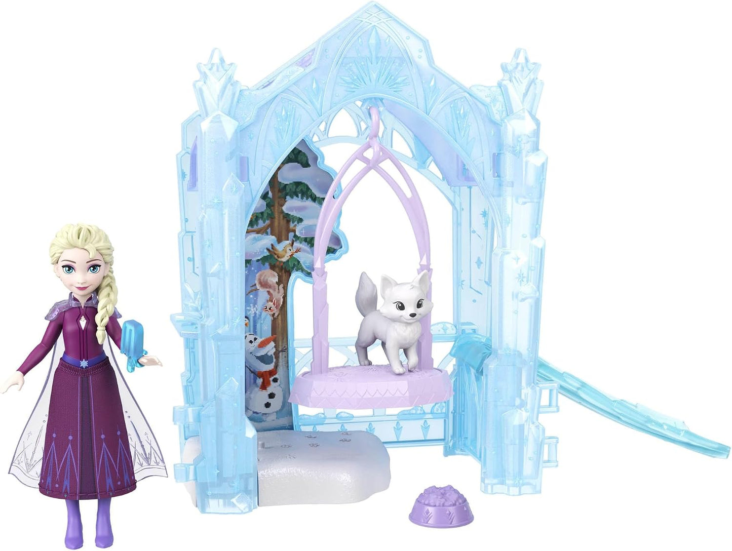 Mattel Disney Frozen – Boneca e Conjunto Elsa e seu Refúgio Gelado para Animais | Mini Boneca Elsa com Saia Removível, 2 Figuras de Animais, Escorregador e Acessórios – Linha Storytime Stackers – Inspirado no Filme – JFG29