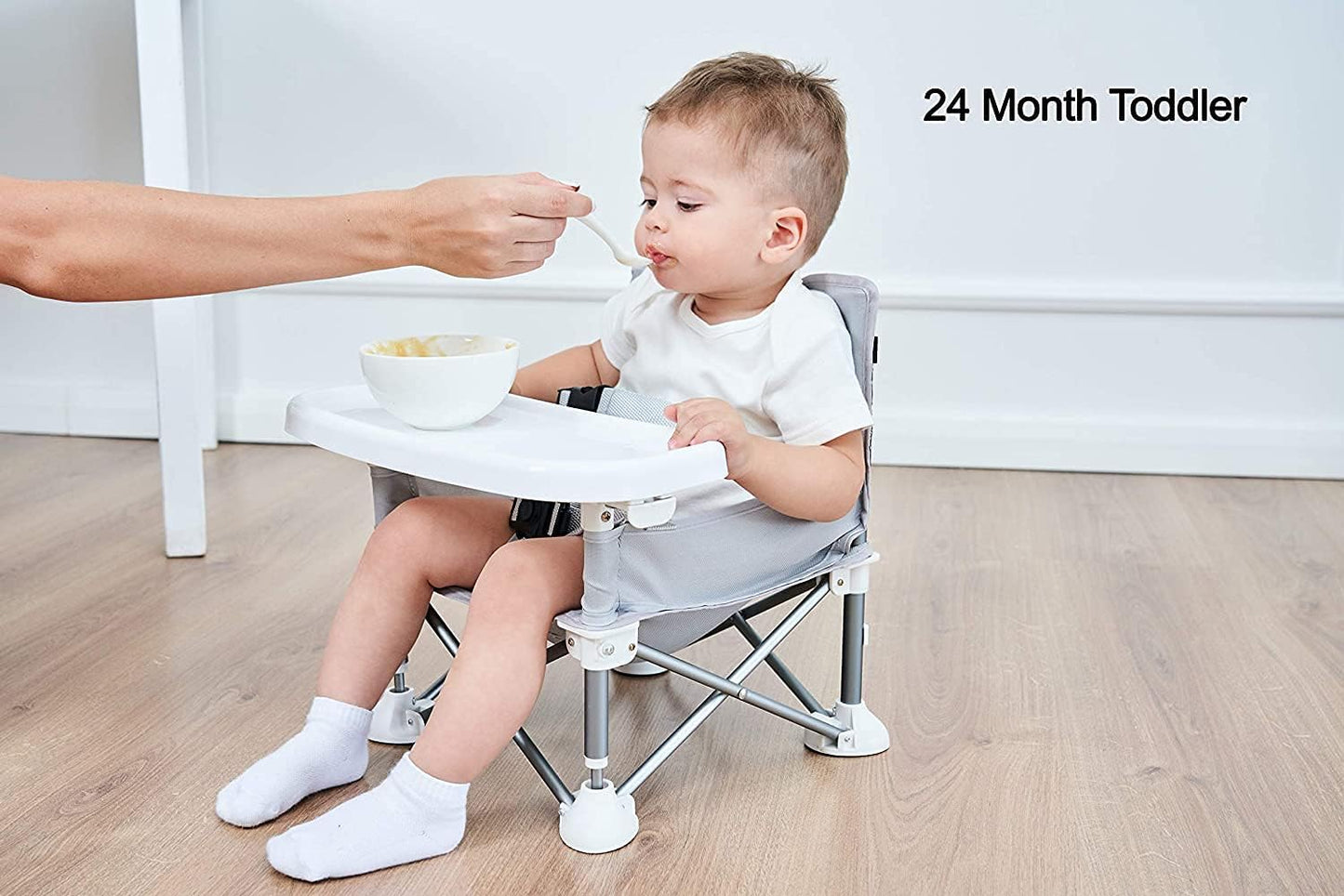 PandaEar Cadeira Alta Portátil para Bebês, Cadeira Alta de Viagem | Dobrável e Compacta com Alças para Uso Interno/Externo | Ideal para Camping, Praia, Jardim | Para Bebês, Crianças, Meninos e Meninas (Cinza com Tapete)