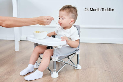 PandaEar Cadeira Alta Portátil para Bebês, Cadeira Alta de Viagem | Dobrável e Compacta com Alças para Uso Interno/Externo | Ideal para Camping, Praia, Jardim | Para Bebês, Crianças, Meninos e Meninas (Cinza com Tapete)