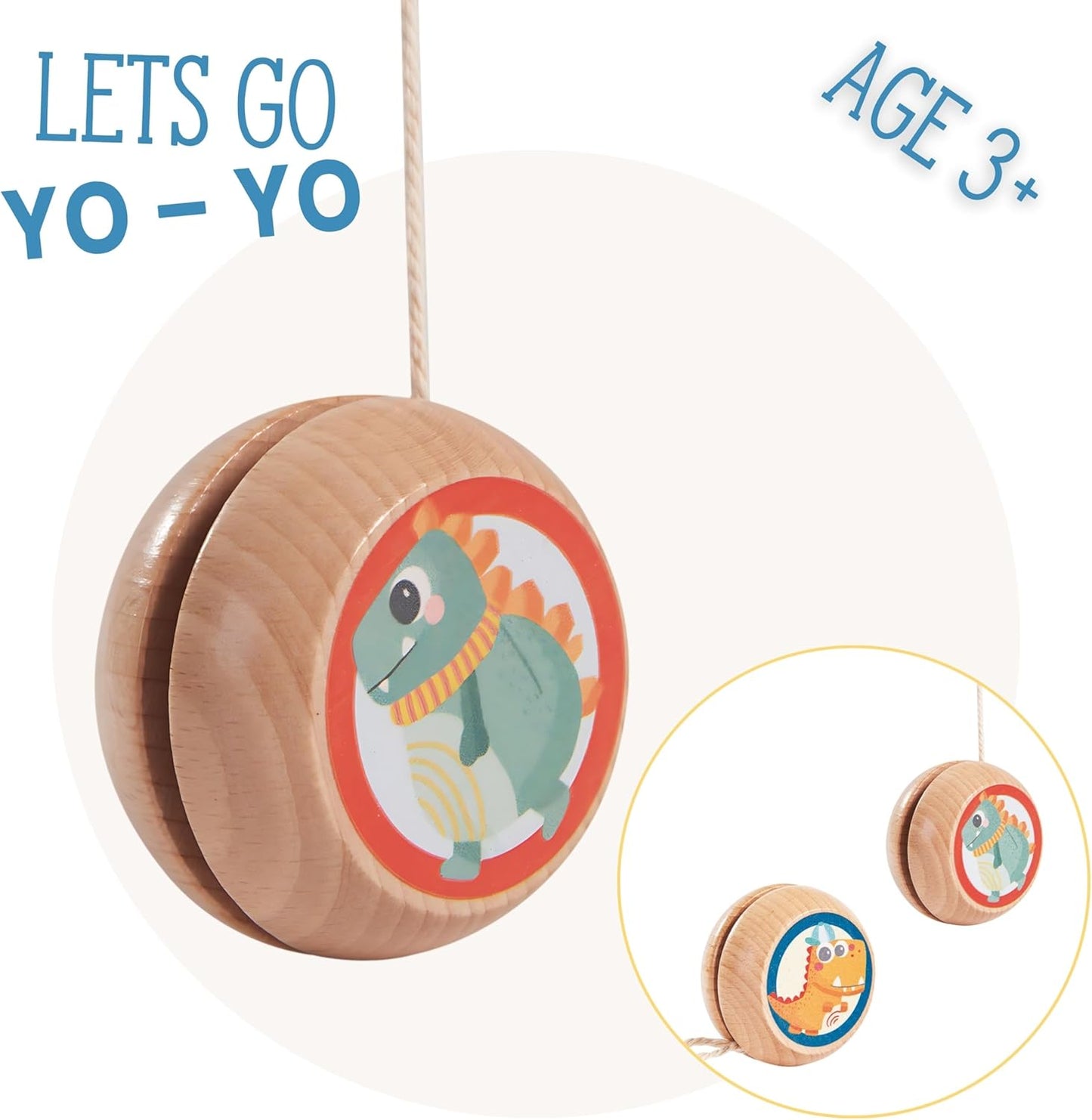 Jaques of London Yoyo de madeira para crianças | Yoyo infantil com tema de dinossauros | Ótimo para brincadeiras em ambientes internos e externos | com cordas de ioiô | Desde 1795, multicolorido