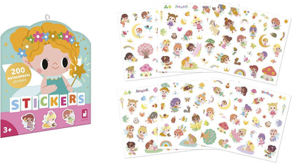 Janod - Pacote com 200 adesivos - Adesivos Autocolantes - Tema Fada - A partir de 3 anos - Lazer Criativo para Crianças - Coordenação Motora Fina e Concentração - J09195