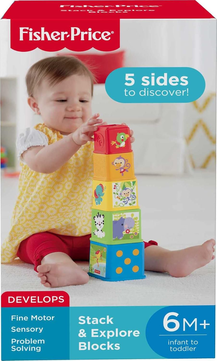 Conjunto de 5 blocos de empilhar e encaixar da Fisher-Price, para bebês a partir de 6 meses de idade, CDC52