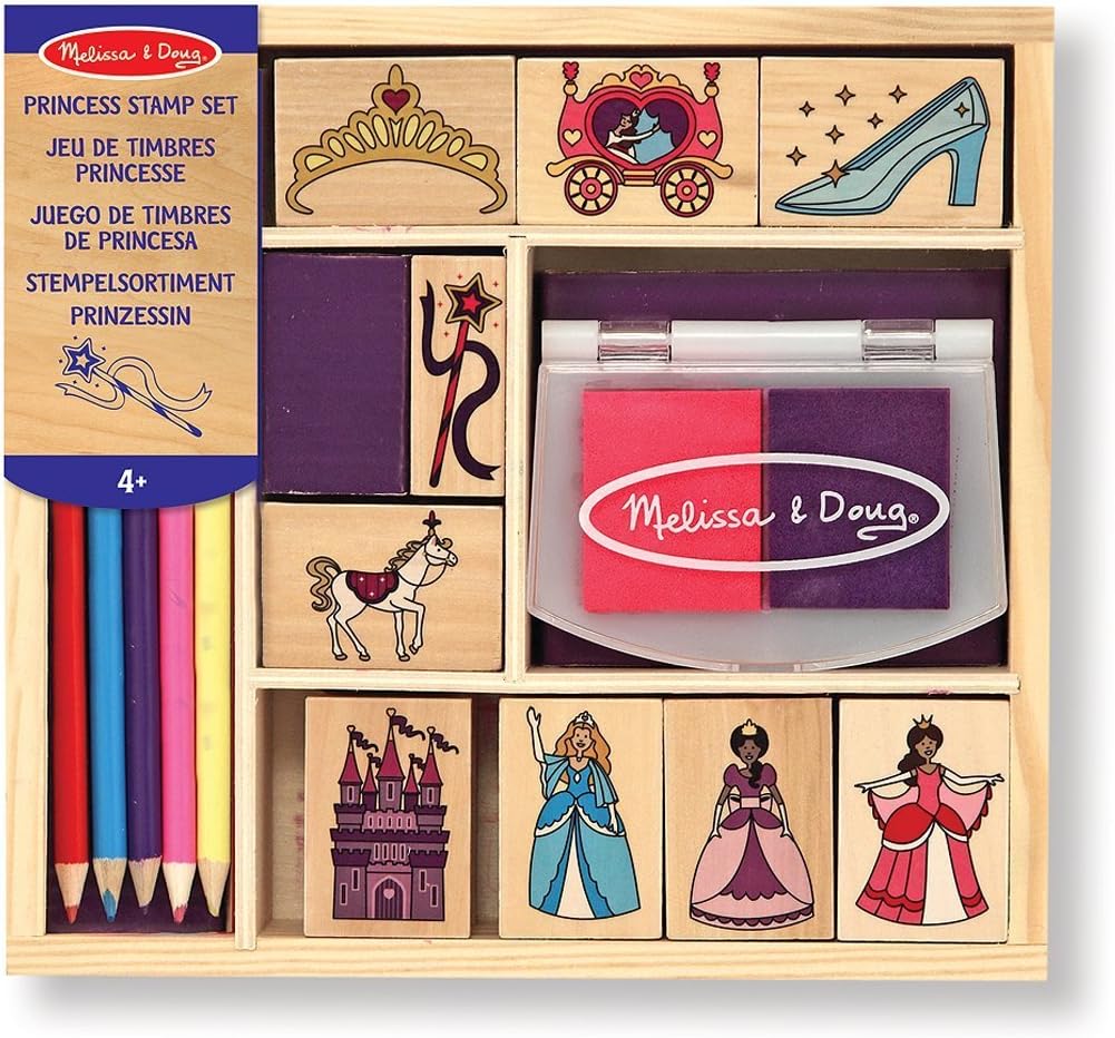 Melissa & Doug Selos de madeira Friendship para crianças, conjuntos de colorir para crianças de 4 anos, selos para crianças, kits de artesanato para crianças, impressão e estampagem infantil, conjunto de arte infantil