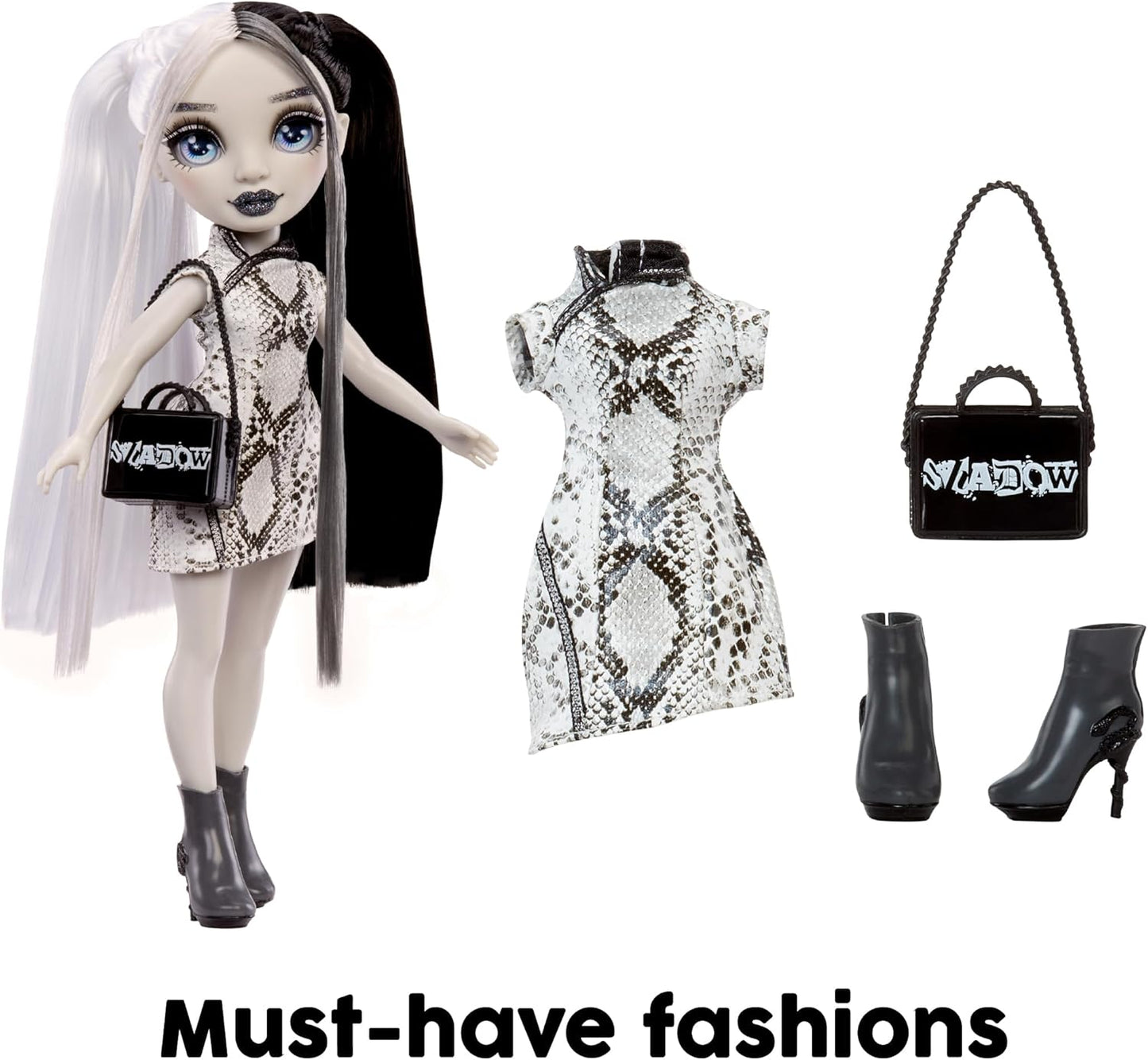 Rainbow High Shadow High Heather Grayson - Boneca Fashion em tons de cinza de 28 cm, cabelo e roupa pretos e brancos, bolsa estilosa, presente fofo para crianças de 4 a 10 anos.