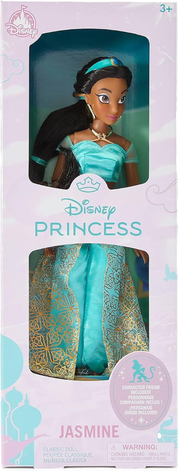 Disney Boneca Clássica Oficial da Princesa Jasmine da Store para Crianças, Aladdin, 30 cm, Brinquedo Totalmente Articulado com Traje Turquesa Icônico e Amigo Surpresa — Indicado para Maiores de 3 Anos