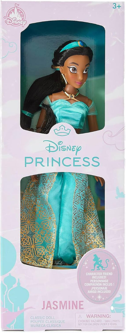 Disney Boneca Clássica Oficial da Princesa Jasmine da Store para Crianças, Aladdin, 30 cm, Brinquedo Totalmente Articulado com Traje Turquesa Icônico e Amigo Surpresa — Indicado para Maiores de 3 Anos