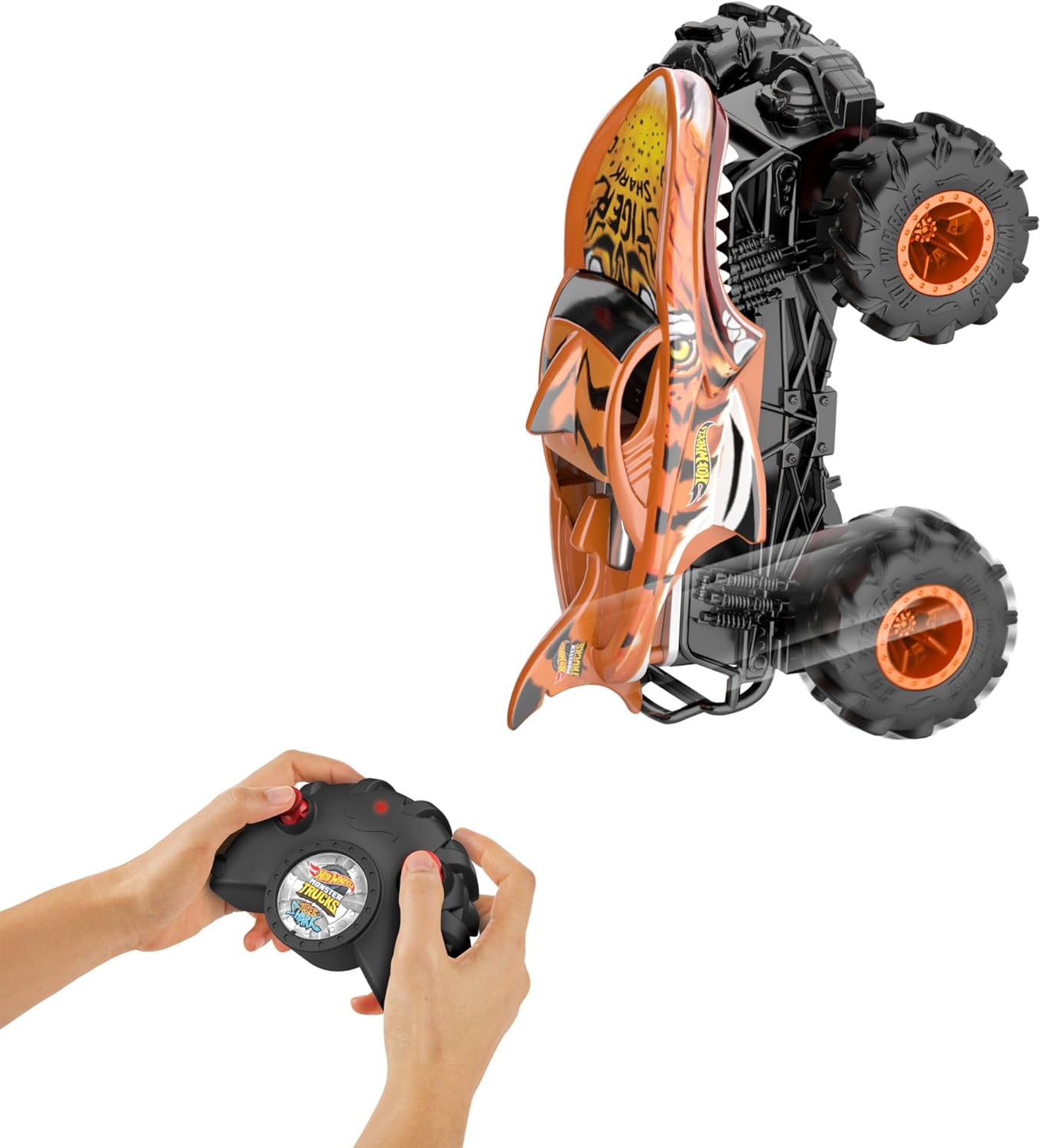 Hot Wheels Monster Trucks, carro de controle remoto HW Tiger Shark na escala 1:24, com pneus para todos os terrenos, controle remoto completo, HNV03