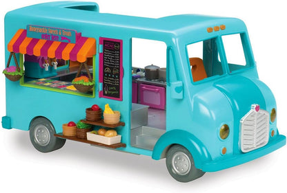 Li'l Woodzeez - Camión de comida con dulces y golosinas de madreselva - Juego de 89 piezas con camión de juguete y accesorios para alimentos - Vehículos en miniatura y juegos para niños de 3 años en adelante