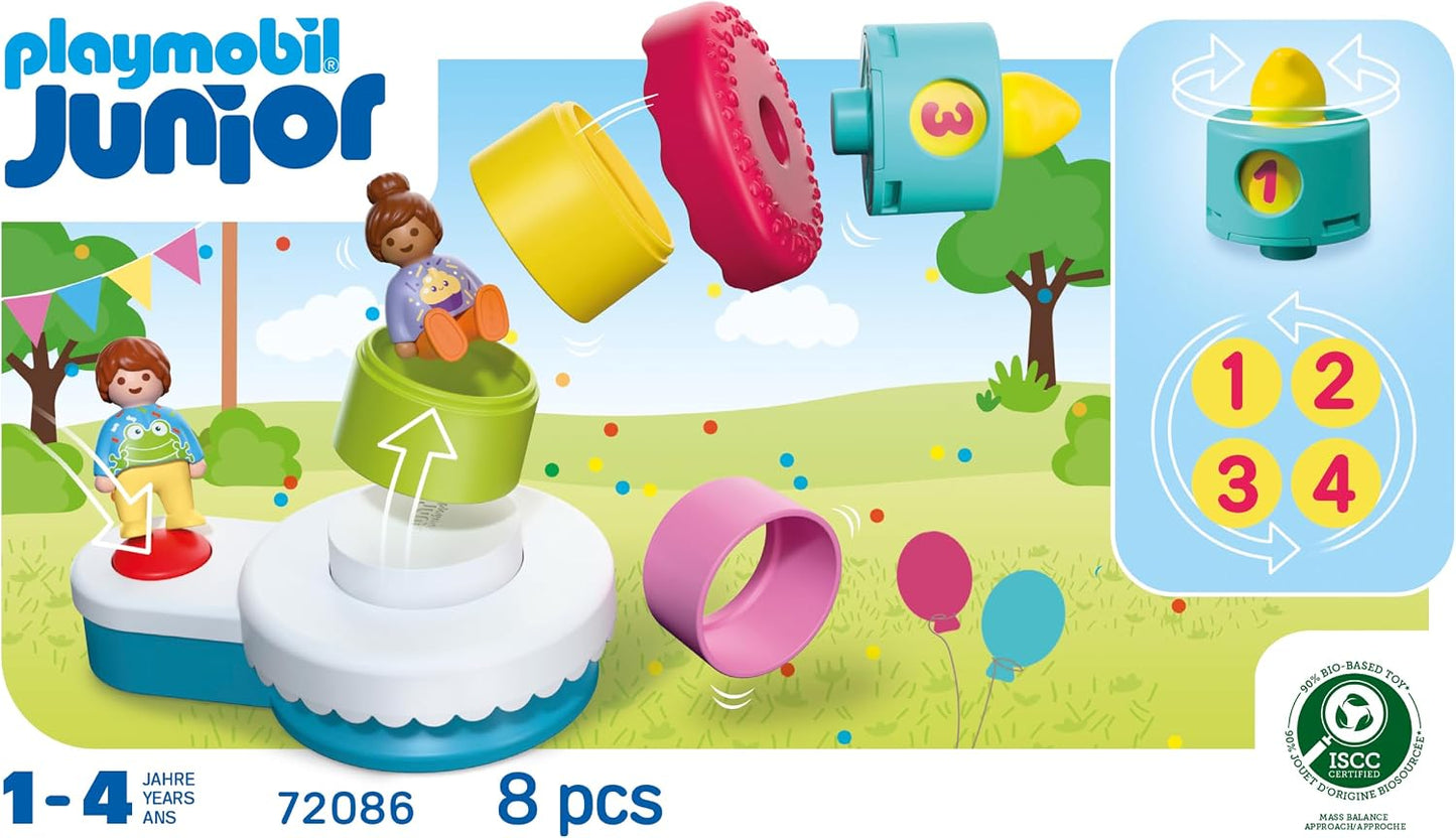 Playmobil | JUNIOR | JUNIOR: Bolo de Aniversário | Bolo Surpresa com Efeito de Pulo, Vela Giratória e Bonecos | Para Crianças a Partir de 4 Anos | 72086