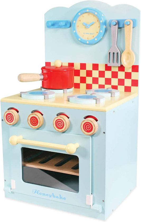 Le Toy Van - Juego educativo de horno de madera y estufa azul, juguete de cocina de simulación | Juguetes para juegos de rol Accesorios de cocina