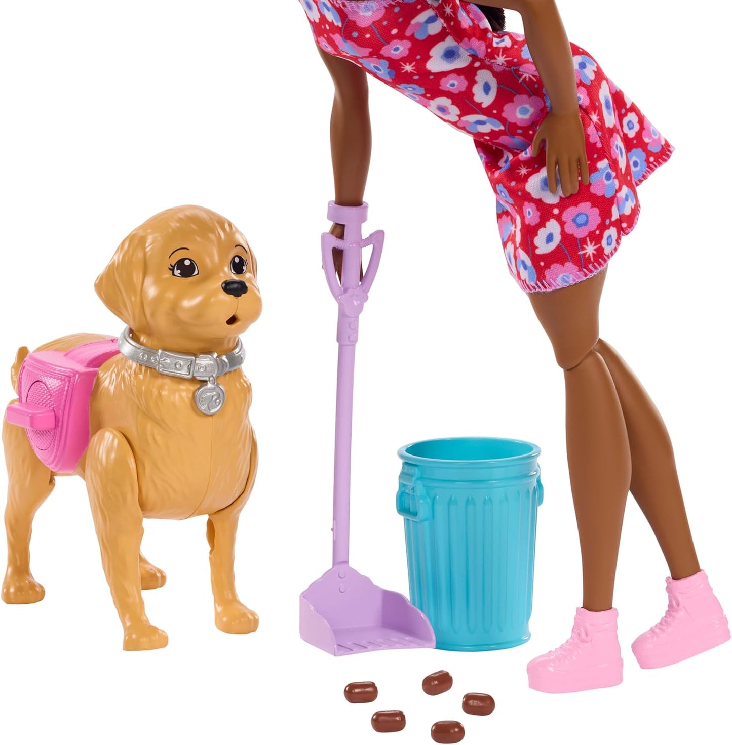 Barbie Conjunto de Brinquedo Cachorrinho Anda e Faz Cocô, Inclui Cachorro de Brinquedo que Anda e Faz Cocô, Boneca Brooklyn, Pá para Cocô e Acessórios para Pets, JJB47