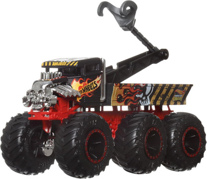 Hot Wheels Monster Trucks Big Rigs, caminhão de brinquedo em escala 1:64 com 6 rodas, transporte ou reboque de outros veículos (os estilos podem variar), HWN86