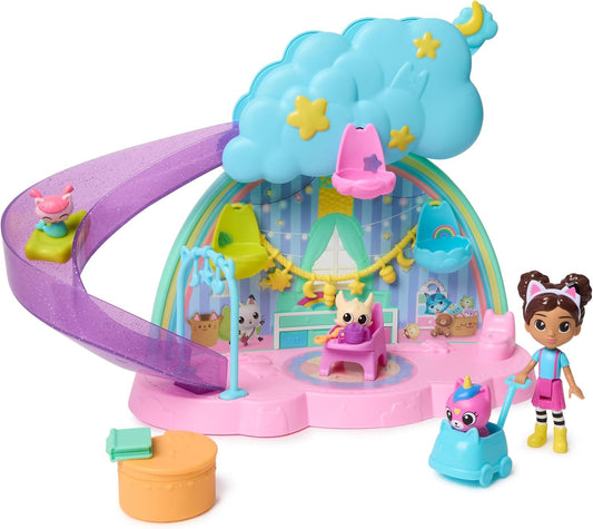 Gabby’s Dollhouse, Kitty Care Ear Purrfect Playroom, conjunto de 17 peças com 4 figuras de brinquedo e móveis de casa de bonecas, brinquedos infantis para meninas e meninos a partir de 3 anos.