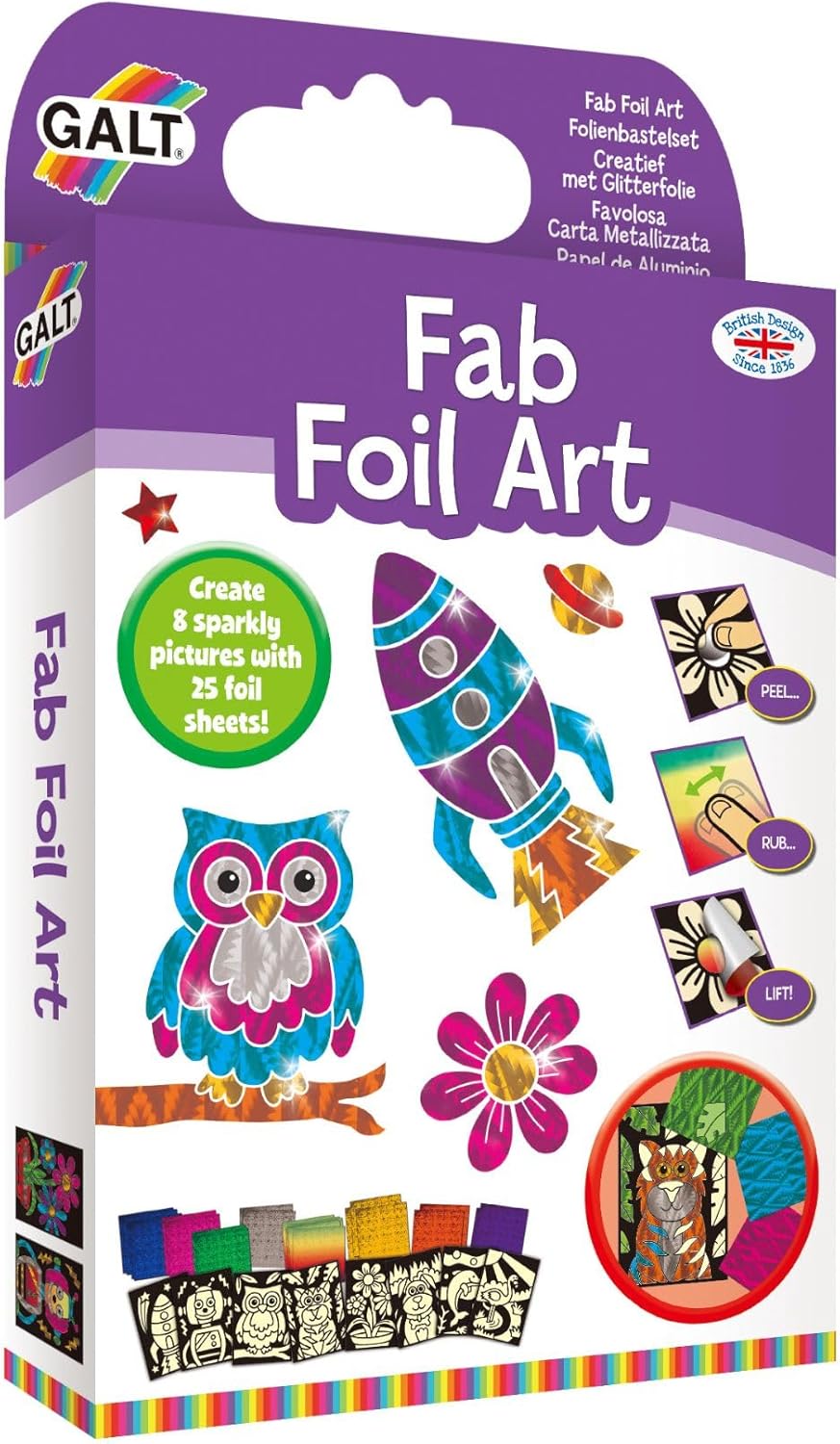 Galt Toys, Fab Foil Art, Kit de artesanato para crianças, a partir de 6 anos e brinquedos, Galt Fab Foil Art, kits de artesanato criativo para crianças e conjunto de atividades divertidas de arte em folha para crianças, meninas e meninos.