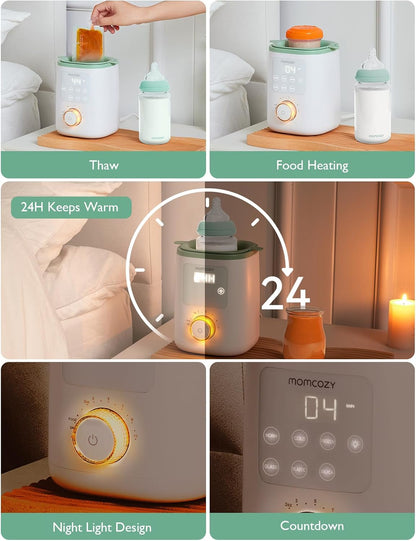 Momcozy Aquecedor de Mamadeiras para Leite Materno, Fórmula e Papinha, Aquecimento Rápido | Preservação Máxima de Nutrientes, Luz Noturna para Amamentação, Fácil de Usar com um Toque, Presente Essencial para Recém-nascidos e Mamães