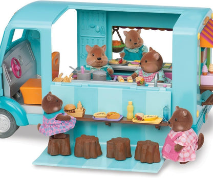 Li'l Woodzeez - Camión de comida con dulces y golosinas de madreselva - Juego de 89 piezas con camión de juguete y accesorios para alimentos - Vehículos en miniatura y juegos para niños de 3 años en adelante