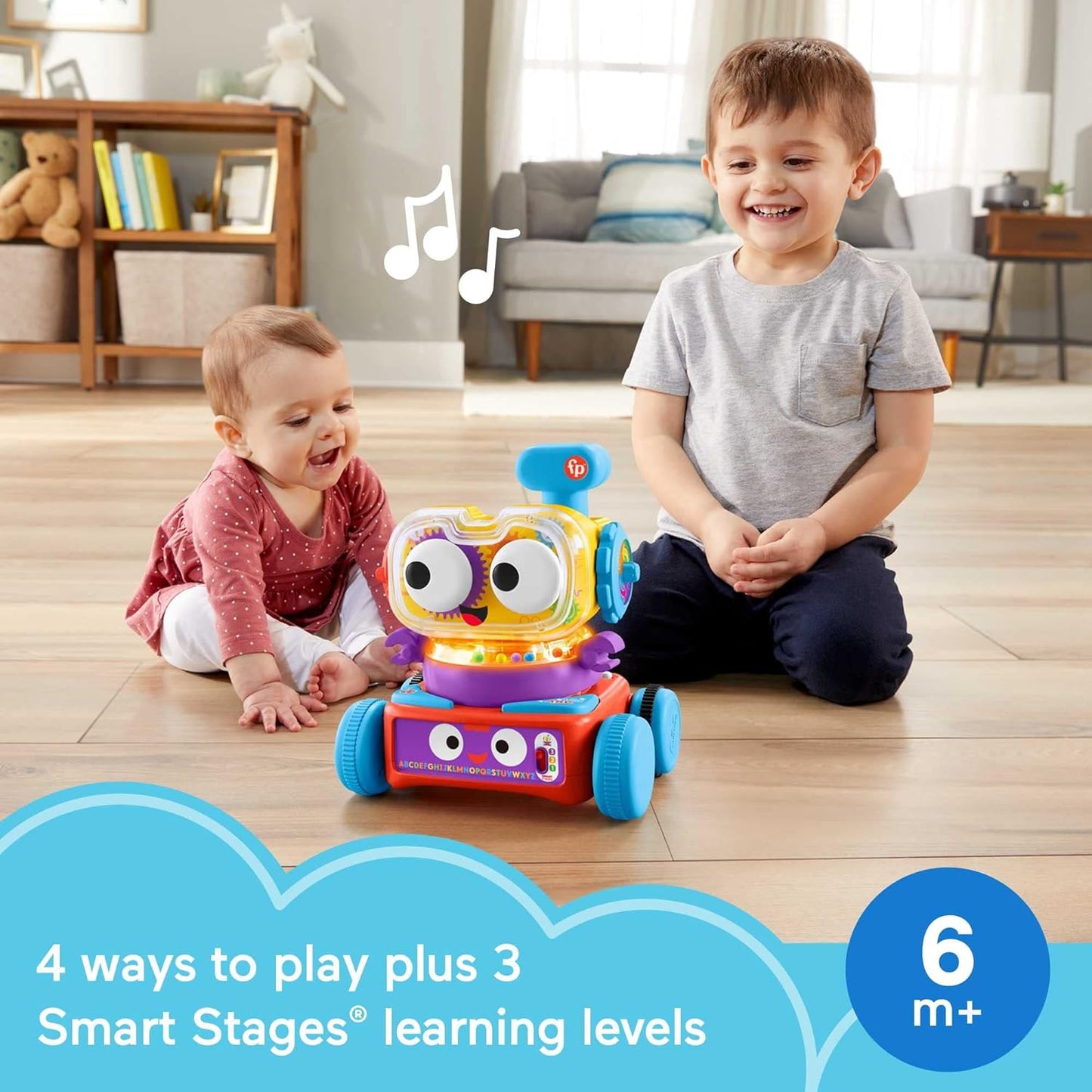 Robô de Aprendizagem 4 em 1 da Fisher-Price, brinquedo eletrônico com luzes, música e conteúdo educativo para bebês e crianças a partir de 6 meses, HBB04