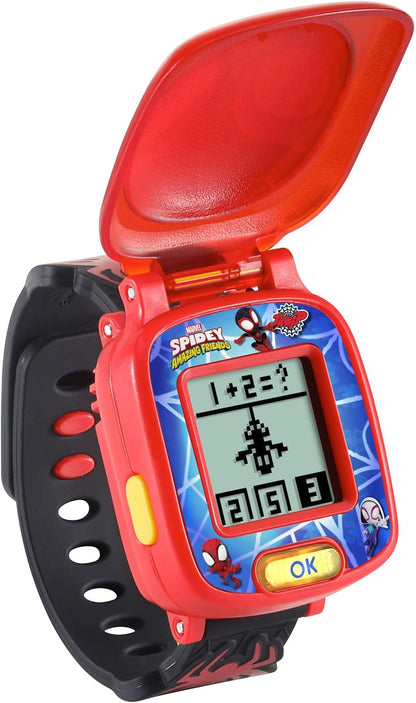 Relógio de Aprendizagem Giratório VTech Homem-Aranha e seus Incríveis Amigos, Relógio Oficial do Homem-Aranha com 4 Jogos Divertidos, Tela LCD, 9 Mostradores Digitais, Indicado para Crianças de 3, 4, 5+ Anos, Versão em Inglês