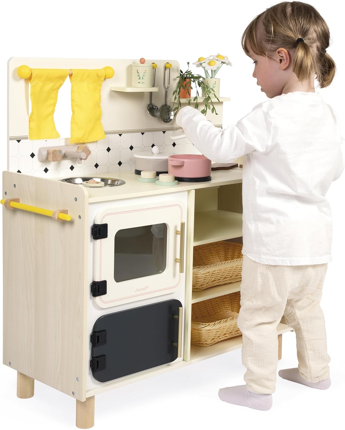 Janod - Cozinha infantil grande de madeira equipada com 2 fornos, Janod - Cozinha infantil de madeira equipada com forno, anod - Kitchenette infantil de madeira - Cozinha de brincar compacta para crianças - Equipada com forno