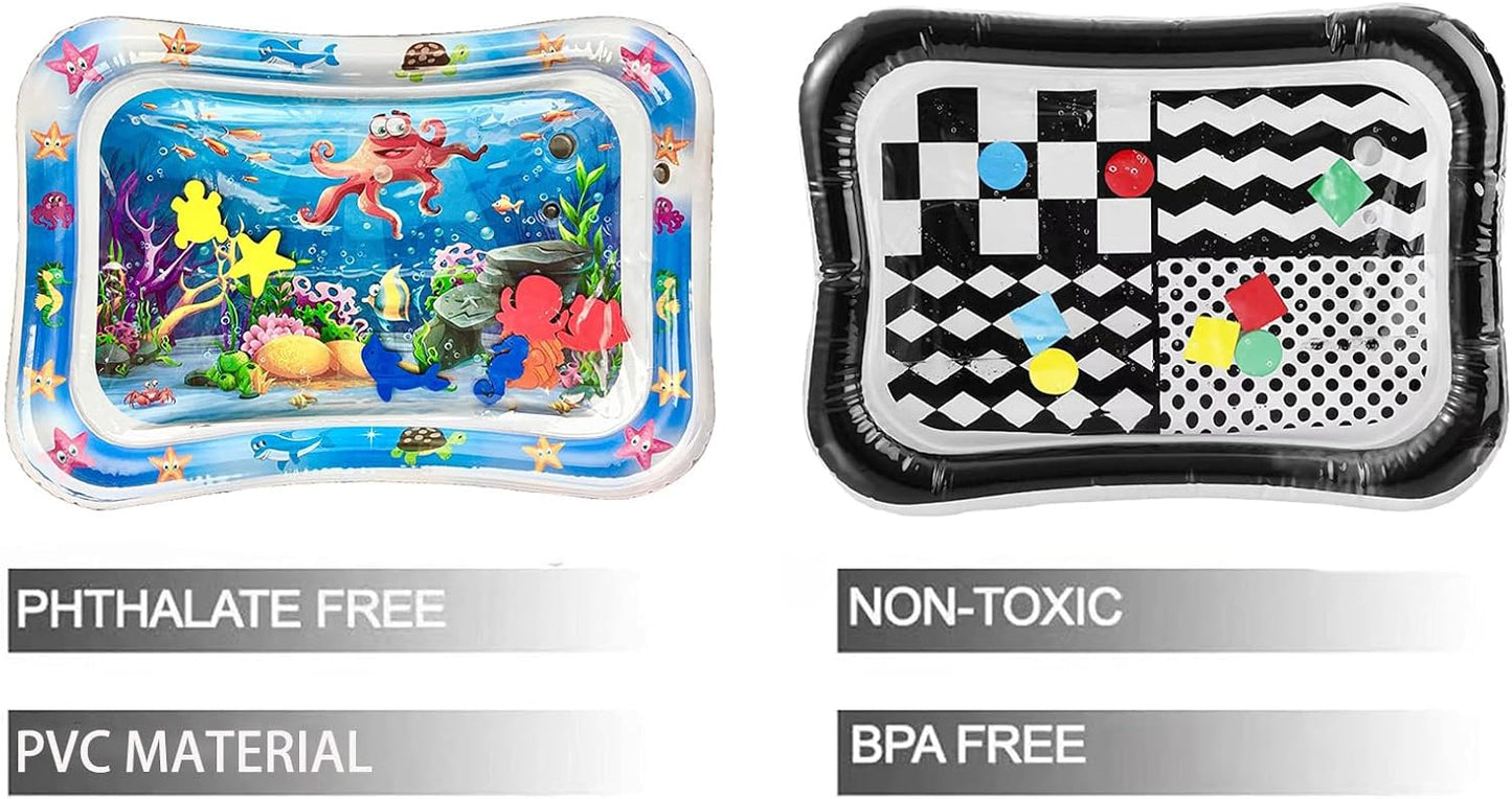 PandaEar Tapete de água inflável para bebês e crianças pequenas, conjunto com 2 unidades. Ideal para brincar de bruços ou no chão. Tapete sensorial para bebês de 3 a 6 e 9 meses (meninas e meninos).