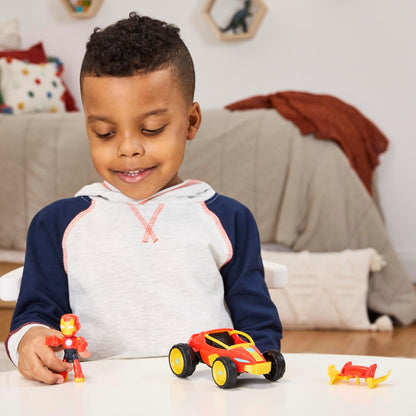 Figura do Homem-Aranha e seus Incríveis Amigos, Homem de Ferro, com Veículo, 7,6 cm, Brinquedo de Super-Herói para Meninos e Meninas a partir de 3 Anos, Conjunto Colecionável da Marvel com Figura e Veículo, Presente Perfeito para Crianças